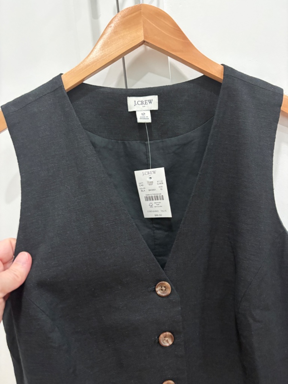 J. Crew Factory Button-front Linen-blend Vest - Black, 12, NWT - Picture 4 of 9